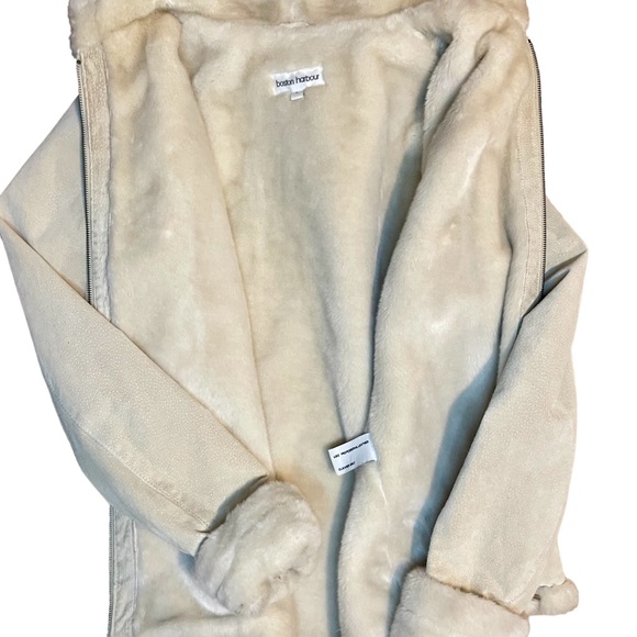 Boston Harbour Genuine Leather Coat Size Large Color Cream with Hood - Picture 5 of 8